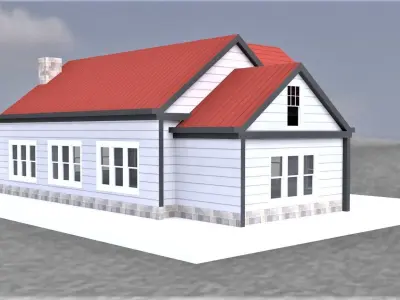 Barn style architecture Residential house Low-poly 3D model