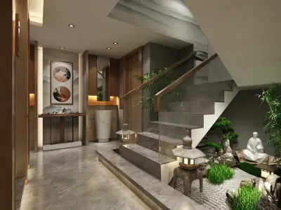 Chinese Tea House  Club - Tea Sets  Lighting 3D Model Furniture Low-poly 3D model