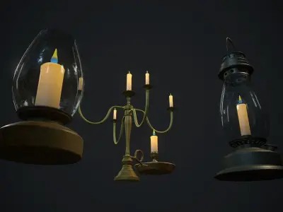 Candle set 2 PBR Low-poly 3D model