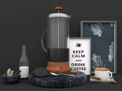 coffe set coffee maker on marble table Free 3D model