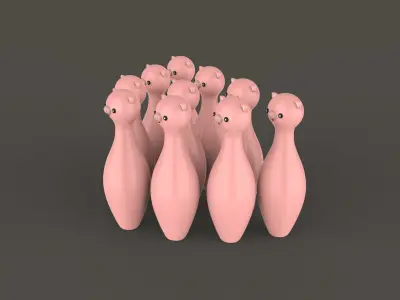 Cartoon Pig Bowling And Ball Bowling Low-poly 3D model