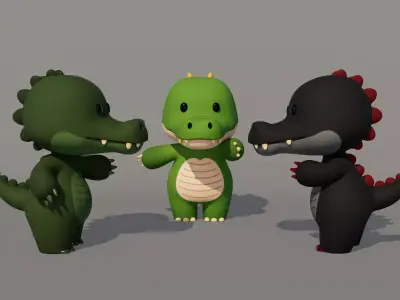 Rigged Cartoon Crocodile Low-poly 3D model
