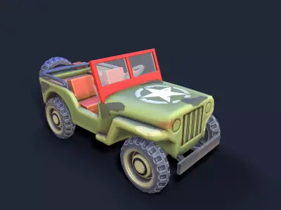 Lowpoly cartoon PBR WW2 army jeep vehicle 3D model