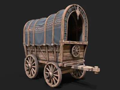 Covered Wooden Wagon Low Poly PBR Low-poly 3D model