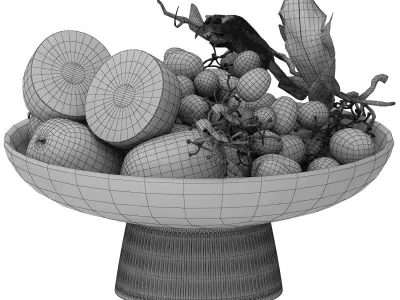 bowl of black grapes and kiwi fruit 3D model