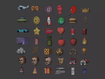 Cartoon Icons Collection Low-poly 3D model