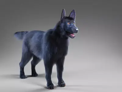 Fur Black Dog NO Rig Low-poly 3D model