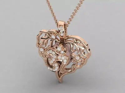 Luxury Heart Shape Diamond Pendant CAD Design STL 3DM 3D print model