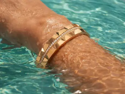 Faceted Modern Gold Bangle with Continuous Stone Line 3D print model