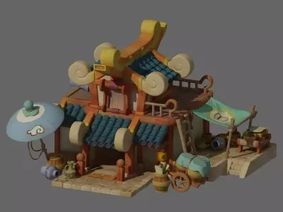 Cartoon Oriental architecture 3D model