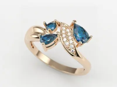 Design Women ring with gems and diamonds 3dm stl 3D print model 3D print model