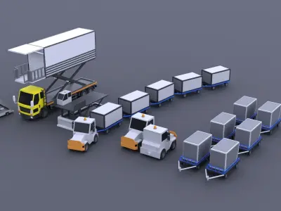 Car Plane Container Pack 070519 Low-poly 3D model