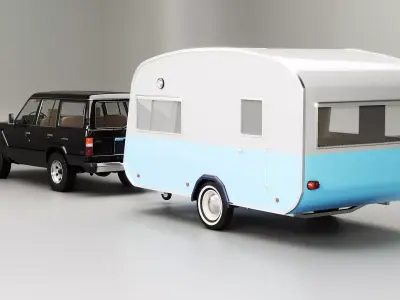 Toyota land Cruiser J60 and Classic Camping Caravan 3D model