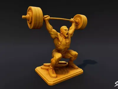 Golden Weightlifting Statue Low-poly 3D model