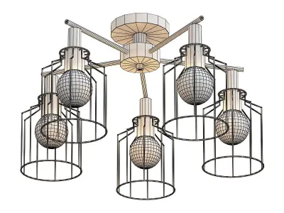 escada six light caged ceiling light 3D model