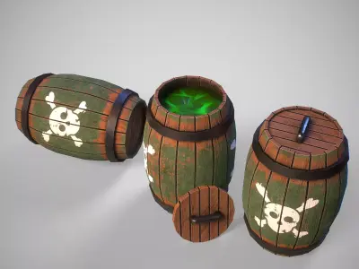 Stylized gameready barrel with poison or acid Low-poly 3D model