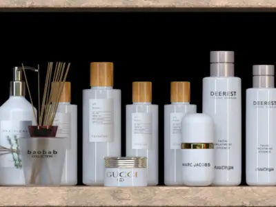 Set of cosmetics on the shelf for beauty salons 3D model