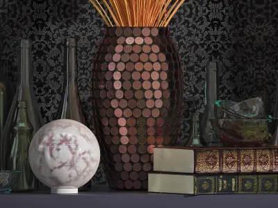 Tableware flowers in vase 3D model