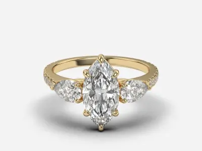 Three Stone diamond Ring 3D print model