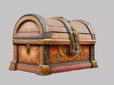 Stylized Hand Painted Chest 3D Model Low-poly 3D model