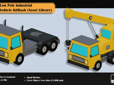 15 Low Poly Industrial Vehicle Asset Library Kitbash Low-poly 3D model