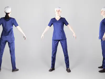 Young woman in a blue surgical suit ready for rigging 217 Low-poly 3D model