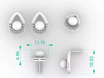 Dazzling Pearl Diamond Teardrop Stud Earrings 3D print model