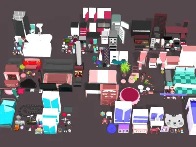 Premium Low Poly Home and Toys Affordable Home 3D Assets Design Low-poly 3D model