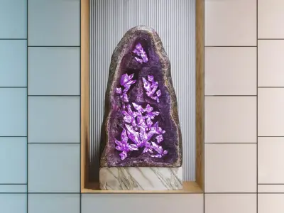 Luxury Interior with Amethyst Crystal Geode Decorative Art 3D model