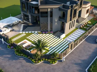 front landscape design of luxury house 3D model