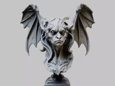 Marble Gargoyle Heads Bust Low-poly 3D model