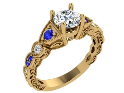 Round Diamond Milgrain Ring 3517 3D print model