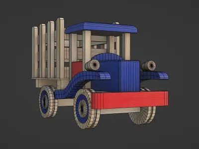 Wooden Toy Truck Car Low-poly 3D model