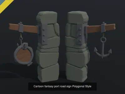 Cartoon fantasy road signs Polygonal Style 3D Model Collection