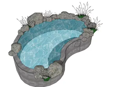 3D Rock Water Pond with Plants  Garden Water Feature 3D model