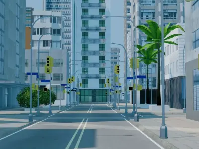 City Downtown Skyscraper Street 03 - DAY Low-poly 3D model
