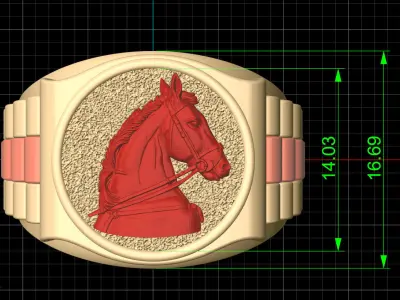 Horse head Snake watch Man Ring silver gold printable 3D print model