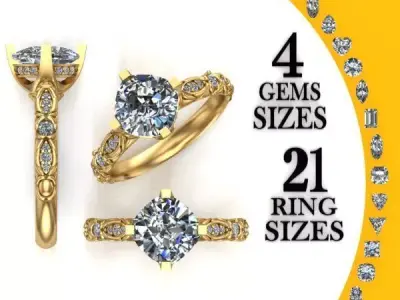 Engagement Ring with flowers from gems 3D print model