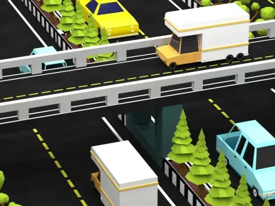 Cartoon Low-Poly Game level for car racing game-ready 3D model Low-poly 3D model