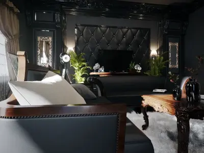 Black Neoclassic interior room 3D model