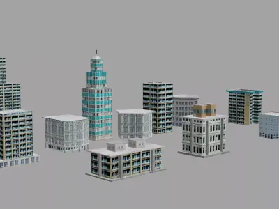 Buildings Exterior lowpoly pack Low-poly 3D model