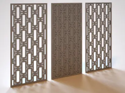 Partition wooden screen with lattice pattern 3D model