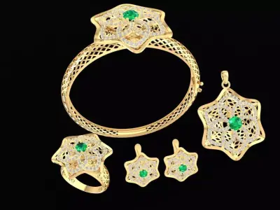 Luxury Star Flower Jewelry Set for Women 3D Model 1278 3D print model