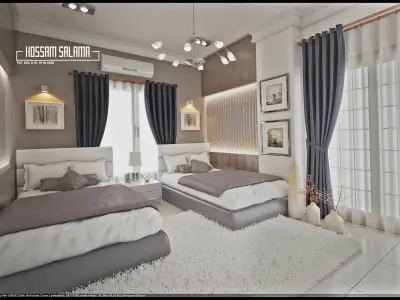 Modern bedroom scene 3D model 3D model Bed room 2 Free 3D model
