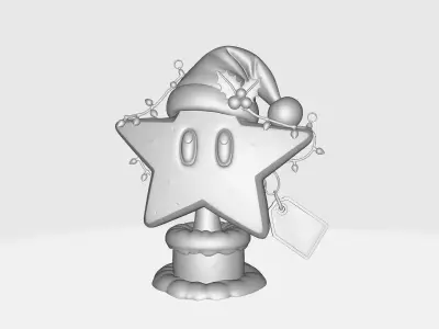 Festive Star Ornament Christmas Mario Star with Santa Hat  3D print model