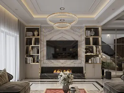 Modern luxury Living room and kitchen  3D model