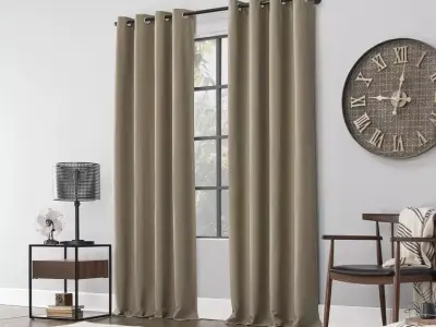 Linen Grommet Single Curtain Panel - 3 Colour 3D model