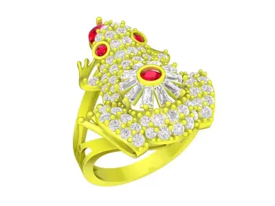 A7108 Luxury Baguette Diamond Lucky Toad Women Ring 3D print model
