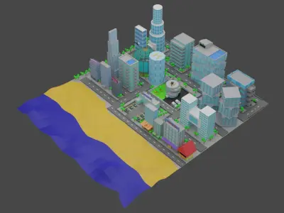 low poly city Free low-poly 3D model purchase