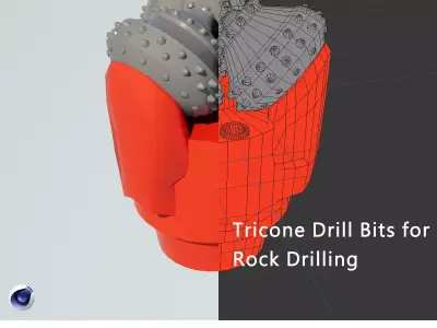 Tricone Drill Bits for Rock Drilling Low-poly 3D model